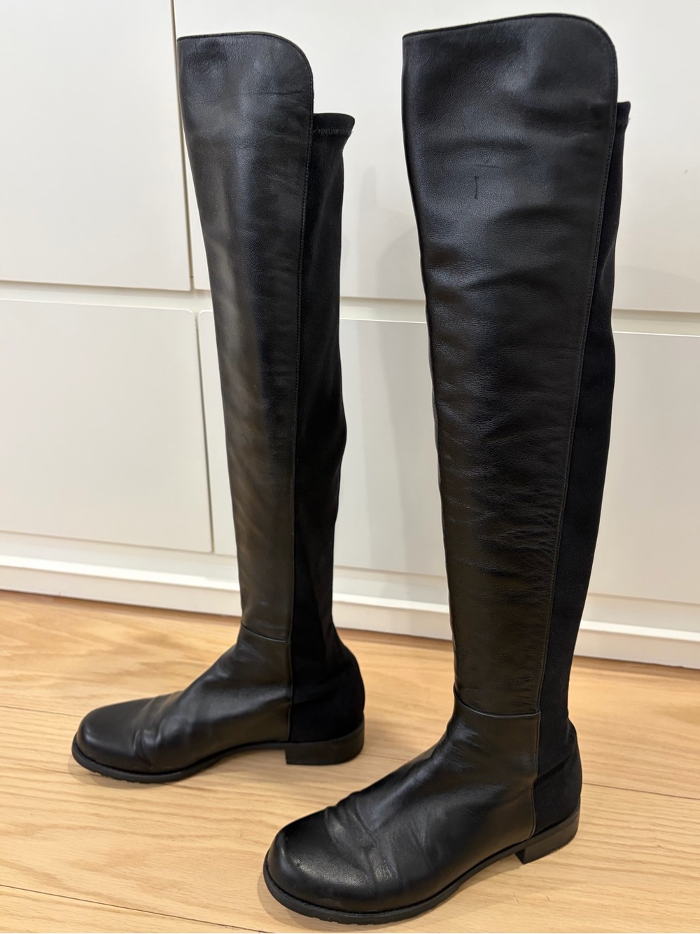 Stuart Weitzman 50/50 Women’s Black Over-the-Knee Leather Boots, size 7.
